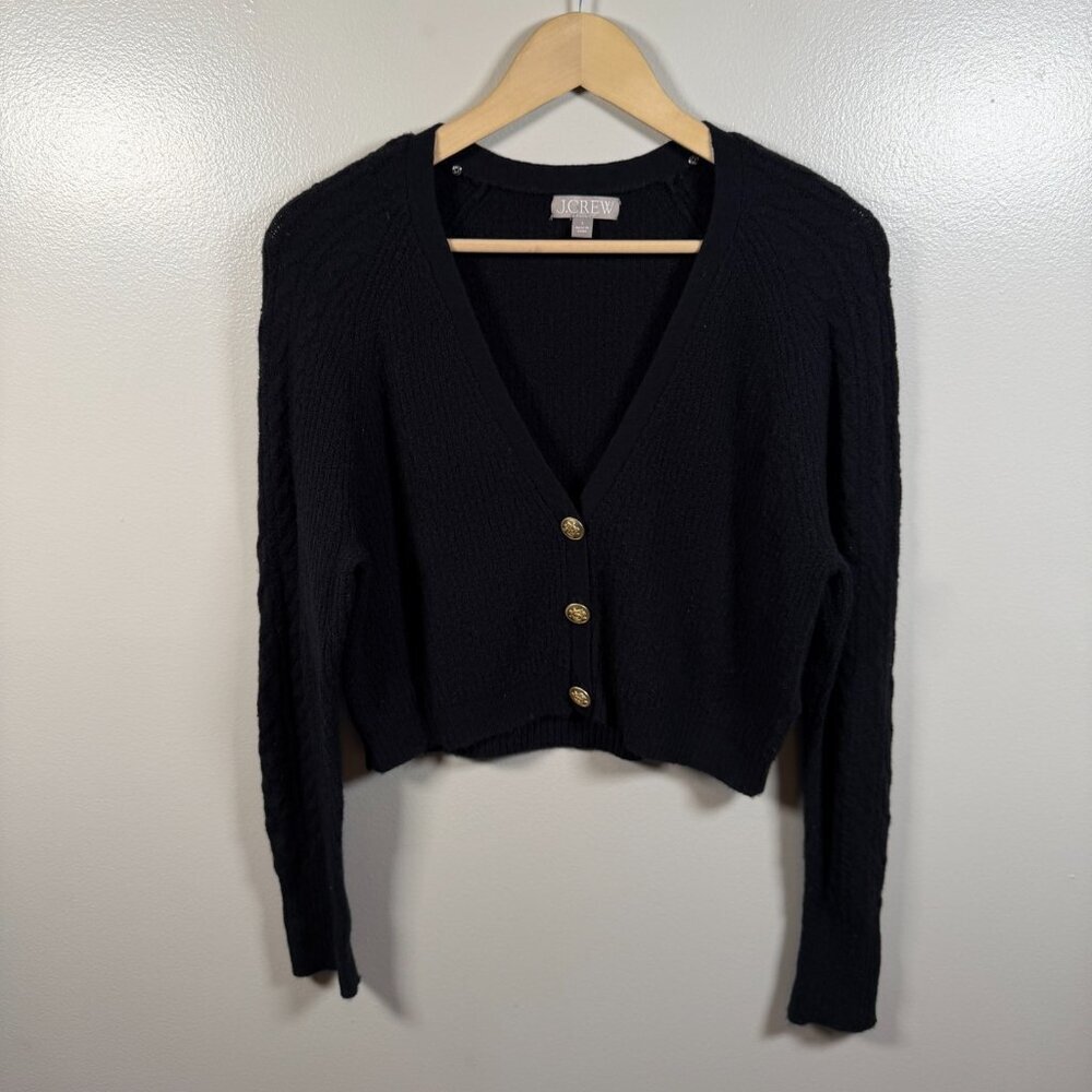 J.Crew Supersoft Cropped Cardigan Sweater Size Small Black Cable Knit Preppy - Picture 2 of 10
